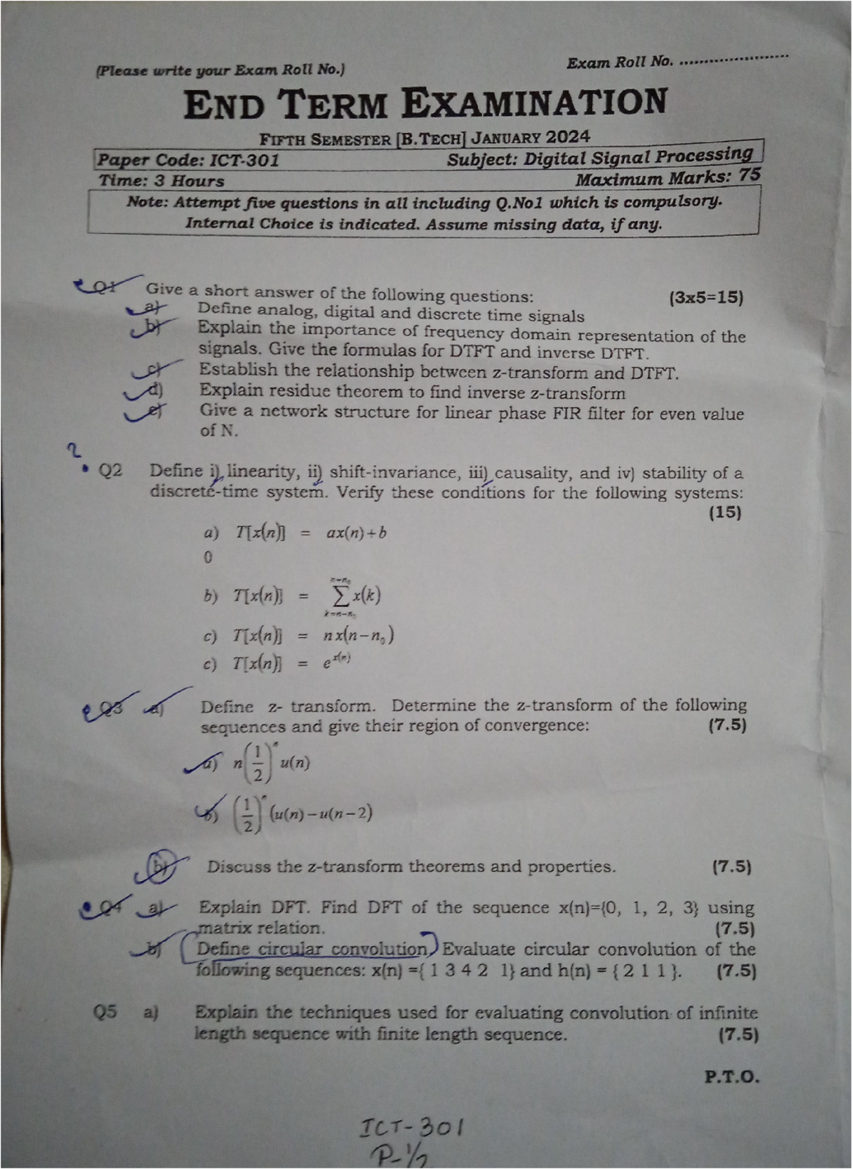 ICT 301 Final Exam - Digital Signal Processing Question Paper - Studocu
