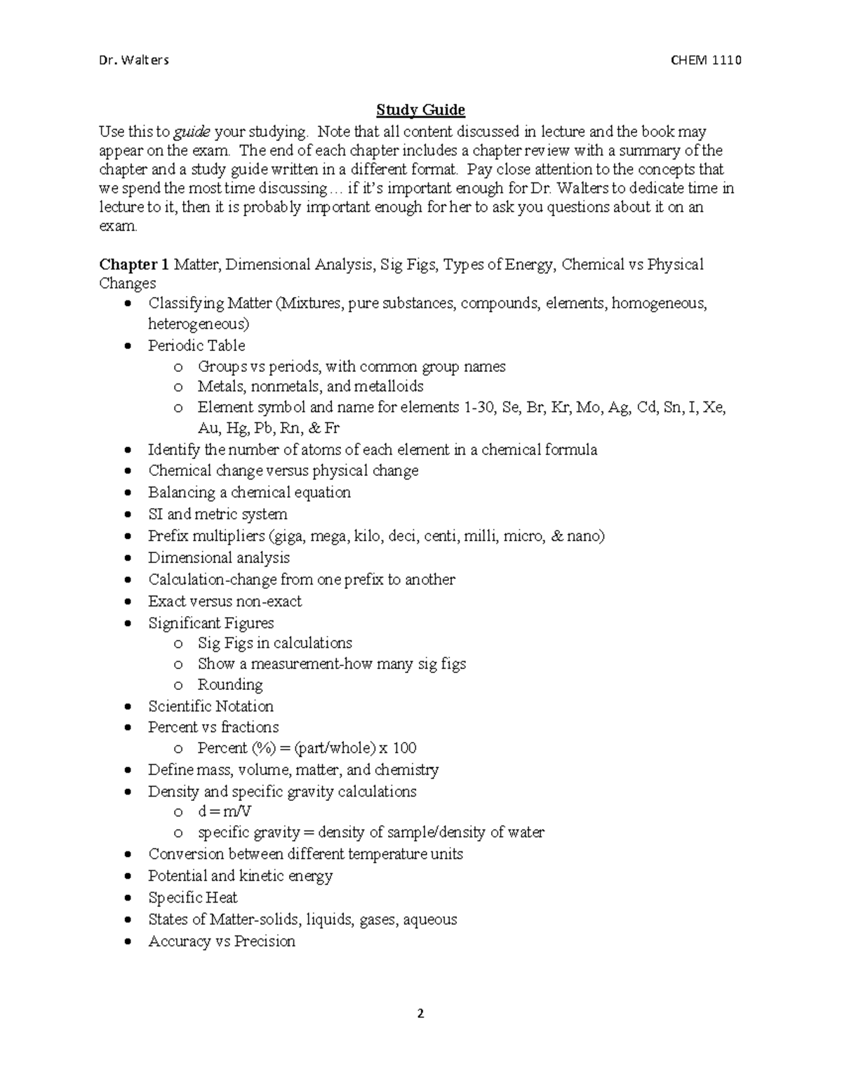 CHEM 1110 Exam Prep Study Guide: Key Concepts and Chapter Reviews - Studocu