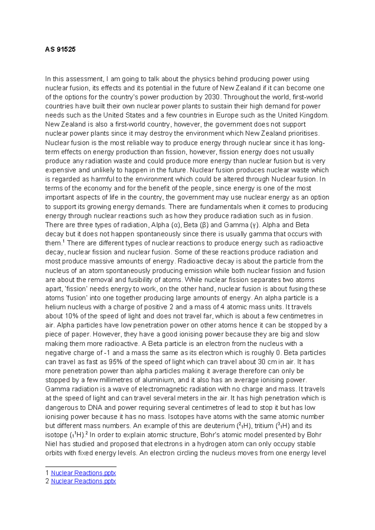 AS 91525 - Nuclear Physics Assessment Nuclear Fusion by 2030 by - AS ...