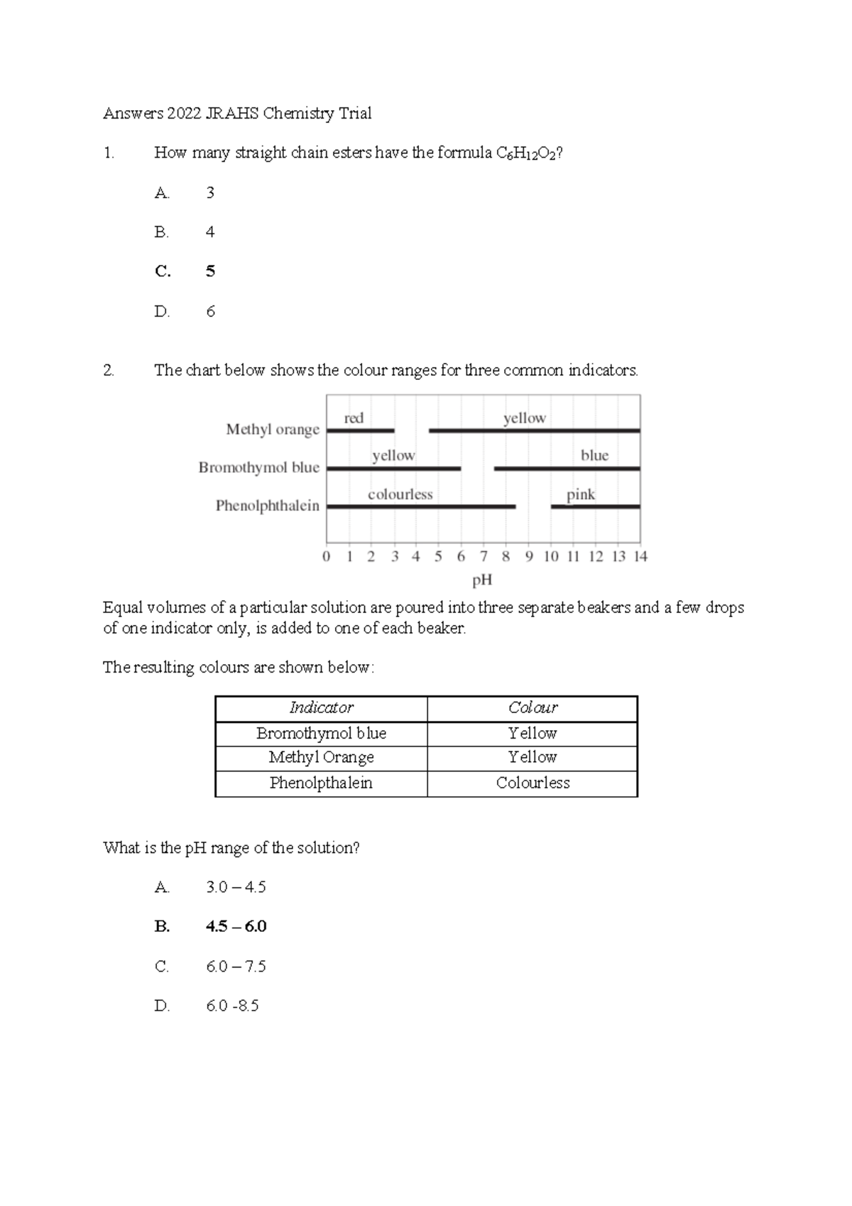 Chemistry Trial Exam Solutions 2022 JRAHS - Studocu
