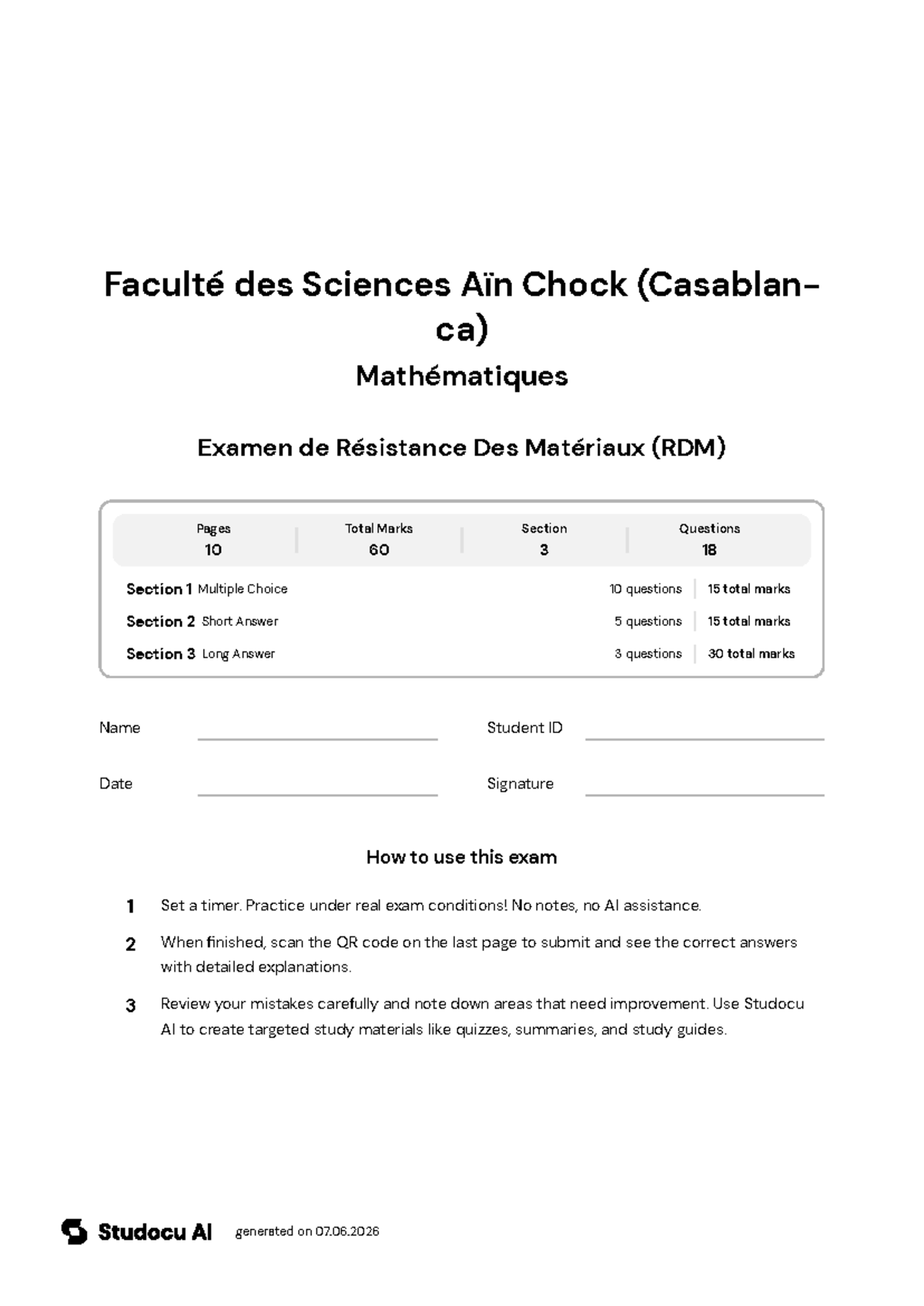 Examen de RDM - Résistance des Matériaux - Studocu
