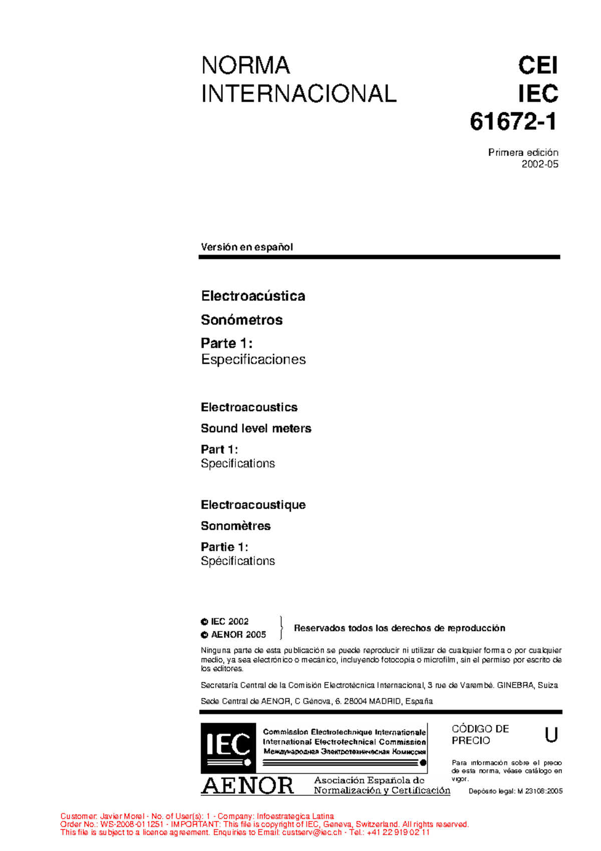 IEC 61672-1: Especificaciones de Sonómetros - Parte 1 - Document Preview