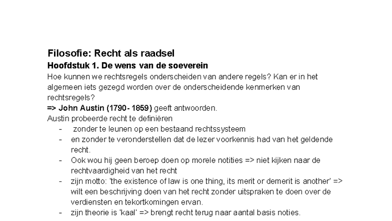 Filosofie: Recht als Raadsel - Hoofdstuk 1 Analyse van Austin's Theorie ...