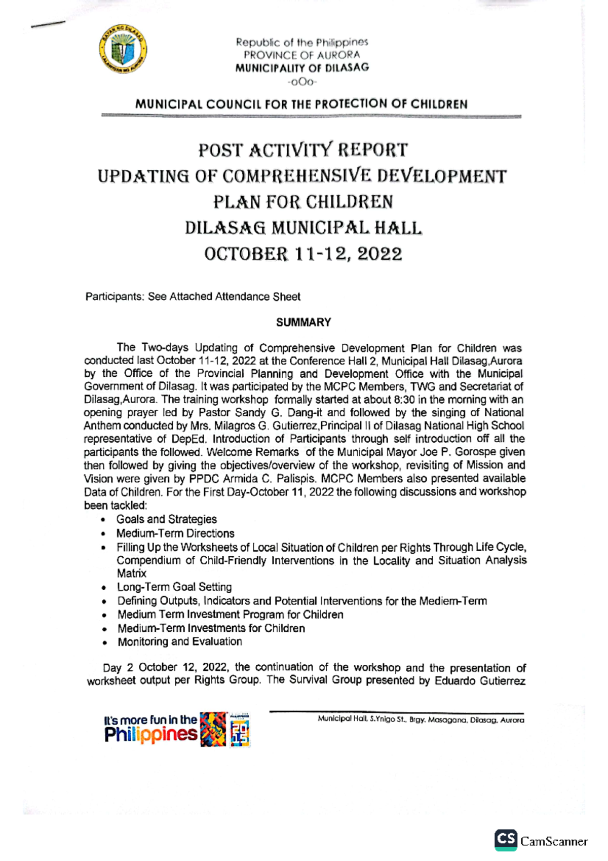 Post Activity Report CDPC - Republic of the Philippines PROVINCE OF ...