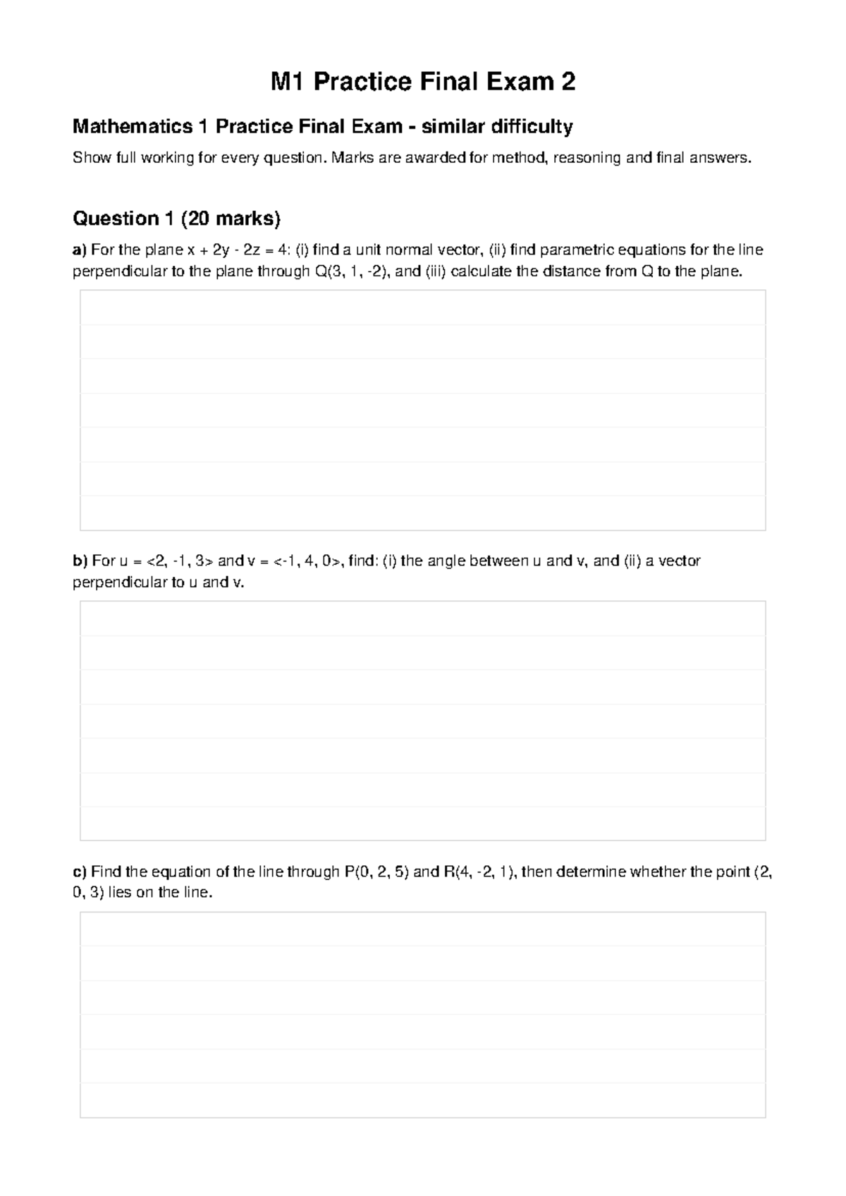 M1 Practice Final Exam 2: Mathematics Concepts & Problem Solving - Studocu