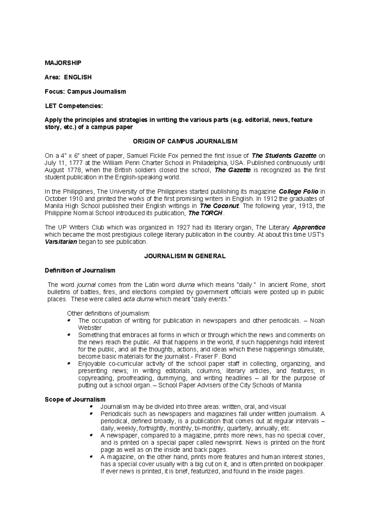 ENG 101: A Comprehensive Guide to Campus Journalism Principles ...