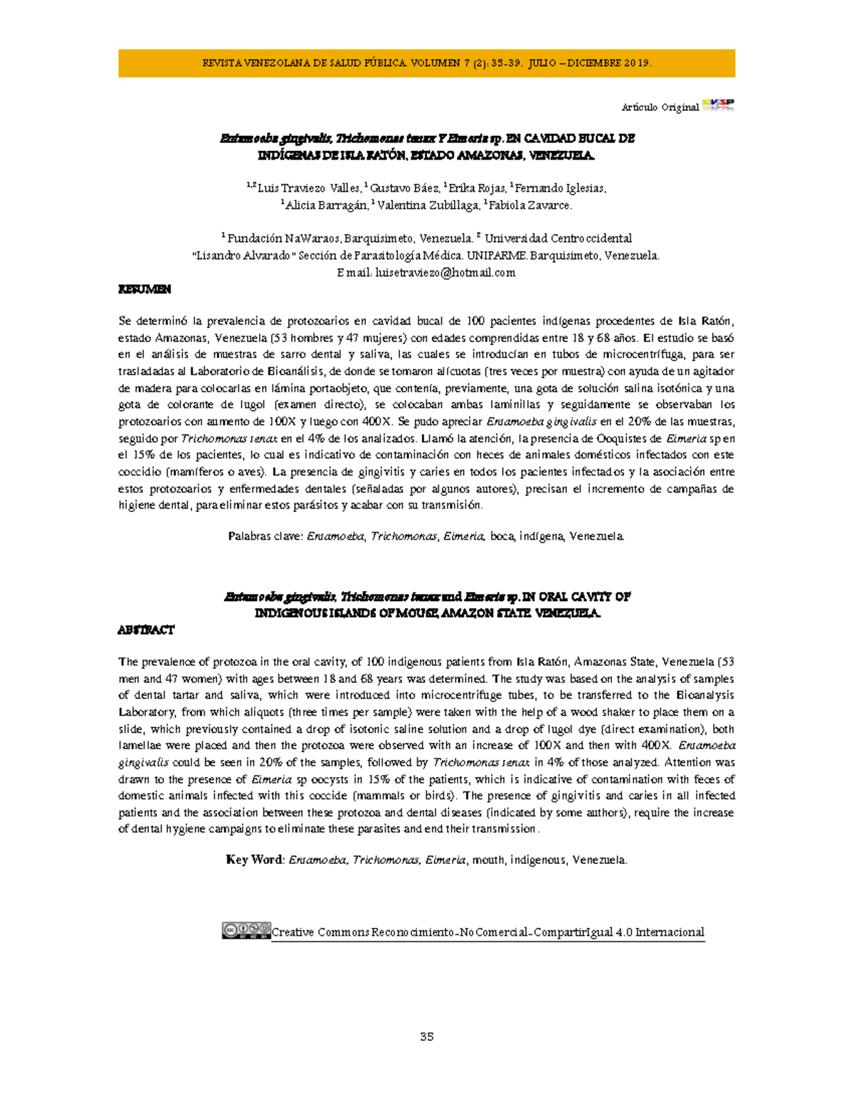 Estudio de Protozoarios en Cavidad Bucal de Indígenas de Isla Ratón ...