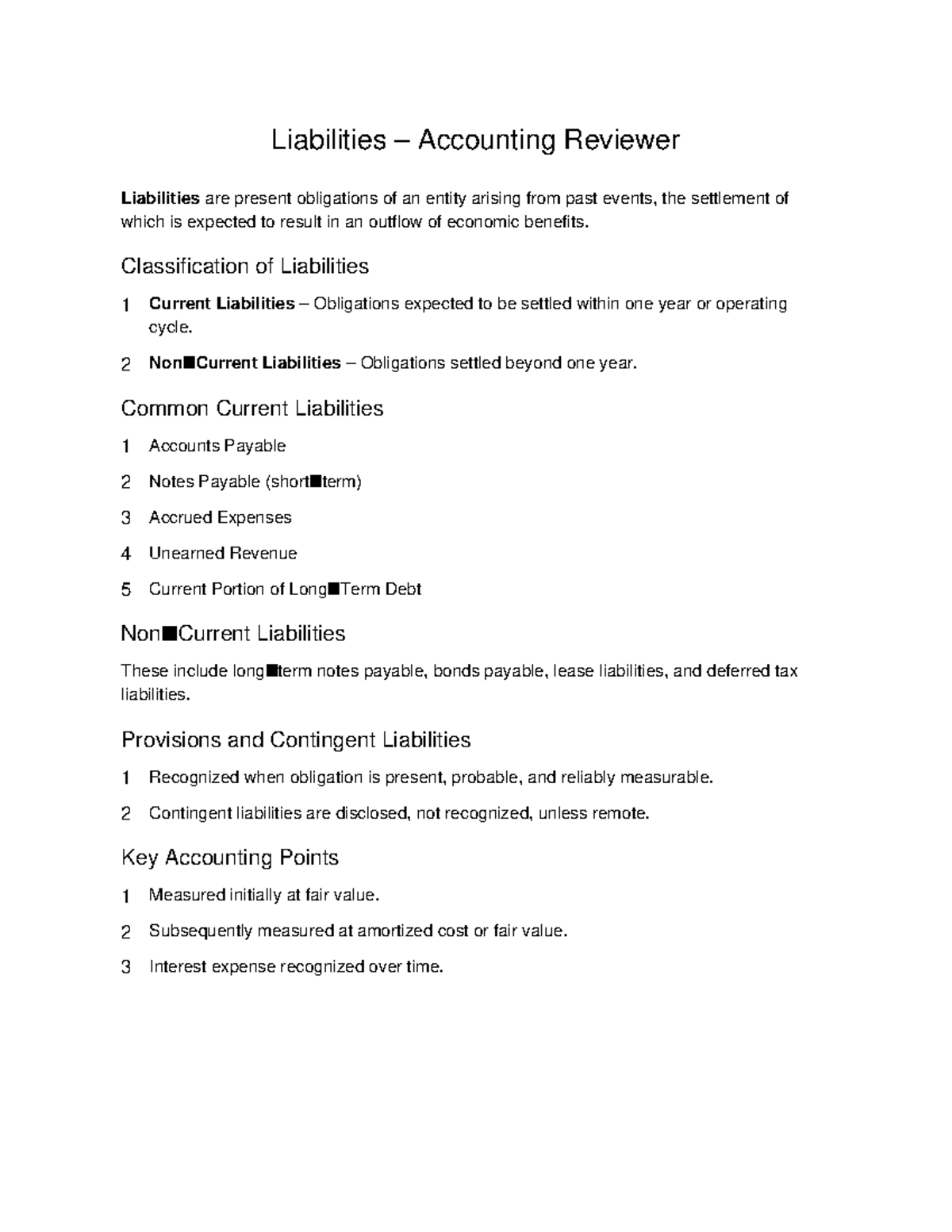Liabilities Accounting Reviewer - Key Concepts and Classifications ...