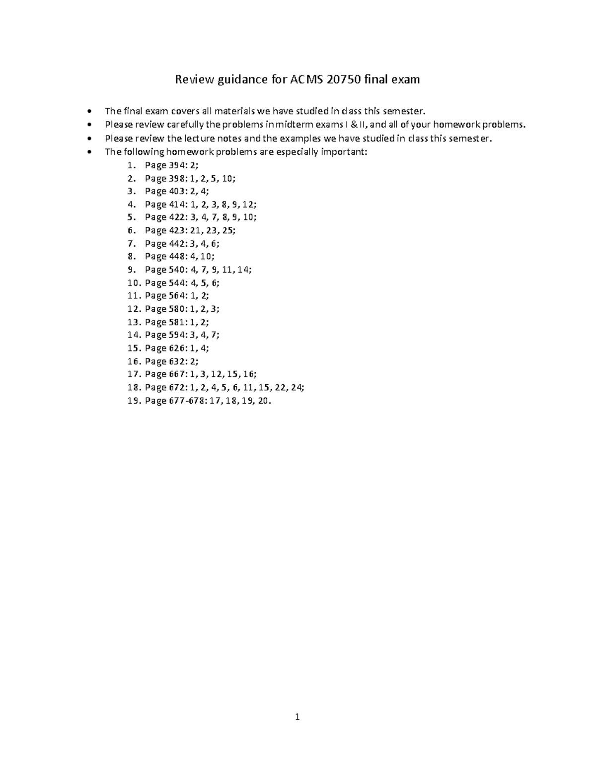 ACMS 20750 Final Exam Review Guide: Key Topics & Homework Focus - Studocu