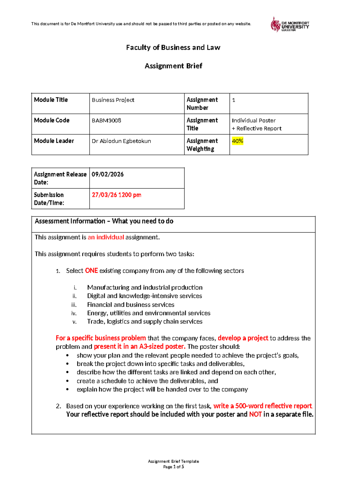 BABM3008 Individual Poster Reflective Report Assignment Brief 2025-26 ...