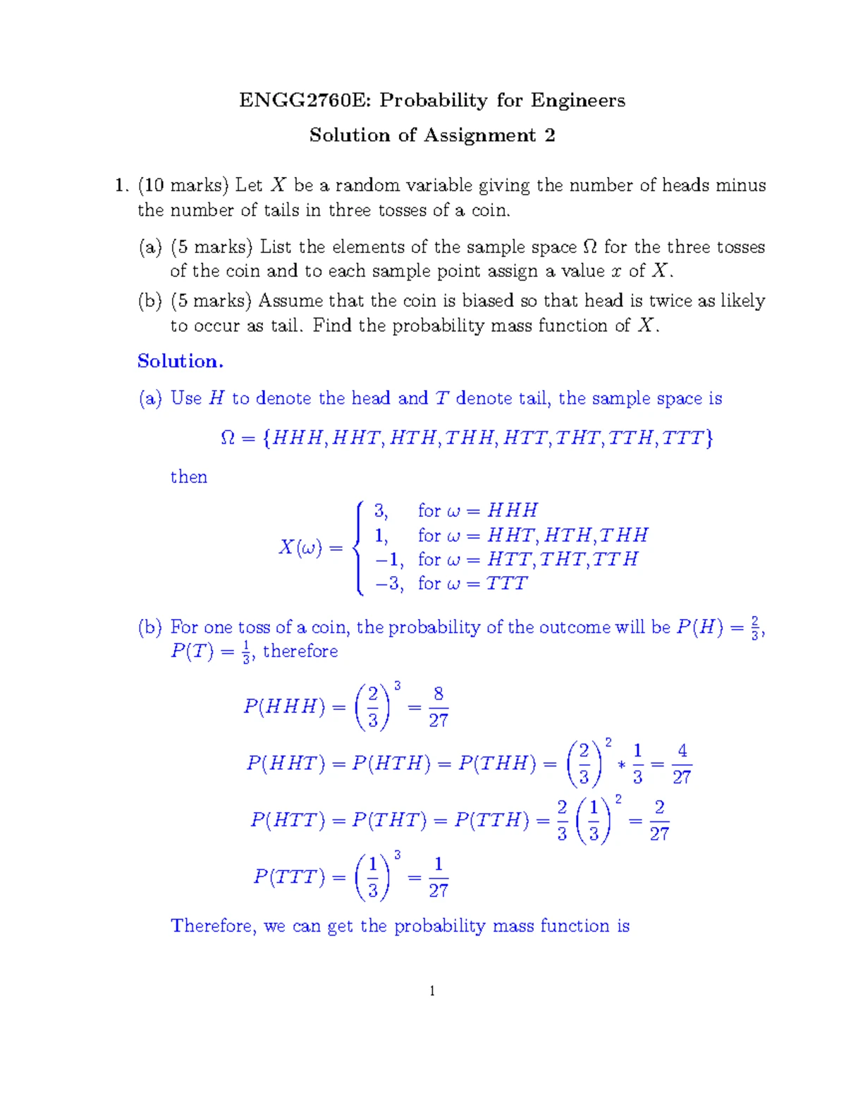 ENGG2760E Assignment 3: Continuous Random Variables Solutions - Studocu