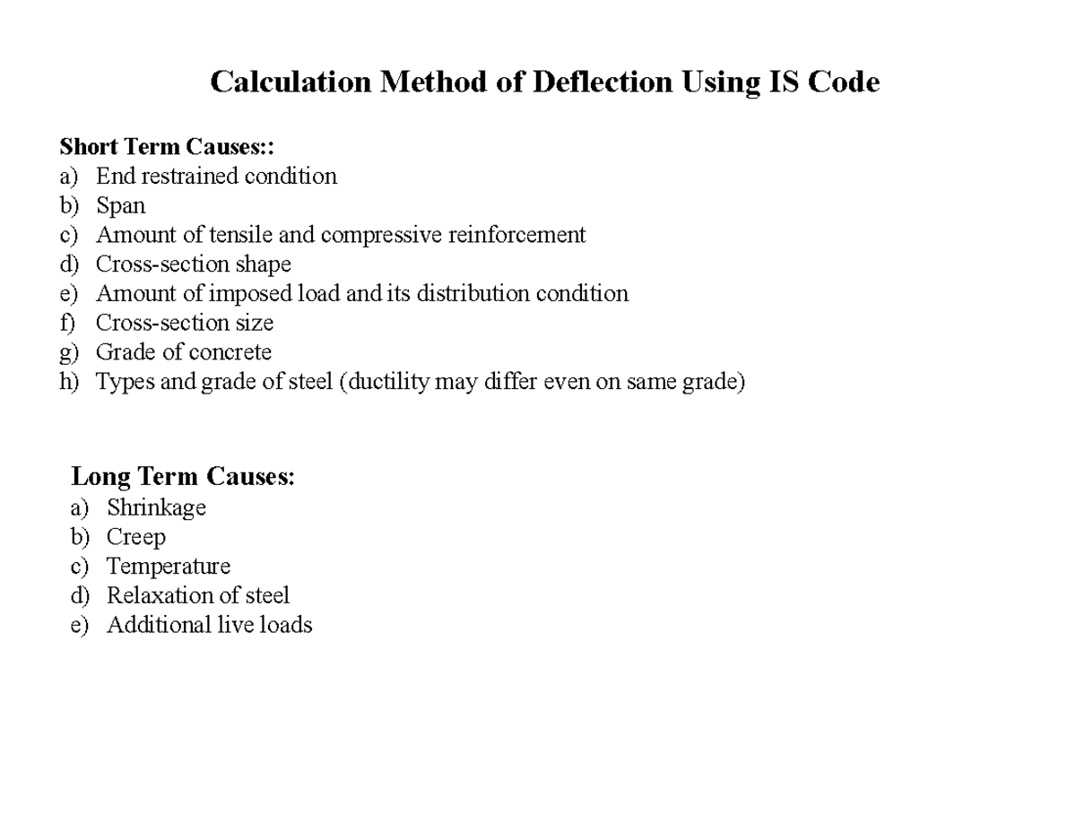 Calculation of Deflection Using IS Code: Short & Long Term Factors ...