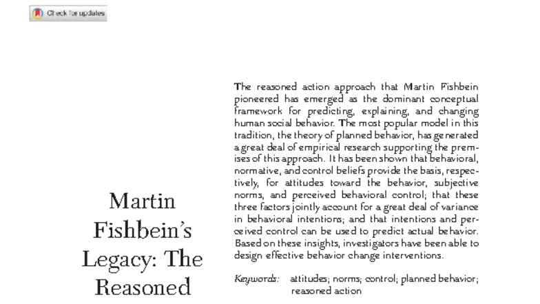 Martin Fishbein's Legacy: The Reasoned Action Approach (PSY 101) - Studocu