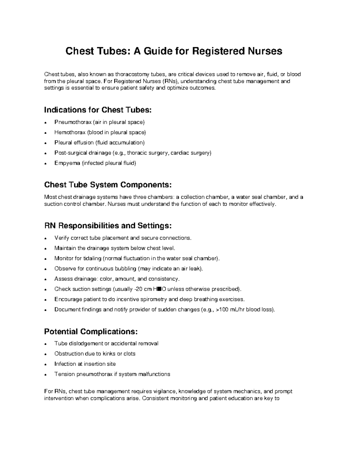 Chest Tubes for RNs: Essential Management Guide - Studocu