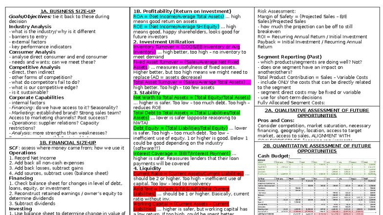 2257 Final Exam Cheatsheet: Business & Financial Analysis - Studocu