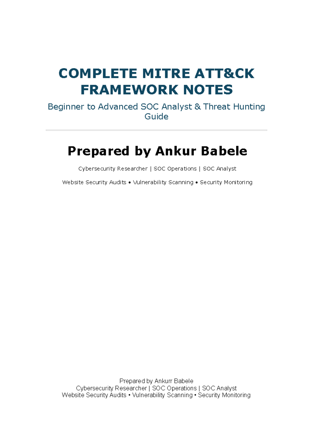 MITRE Framework Notes: A Comprehensive Guide for SOC Analysts - Studocu