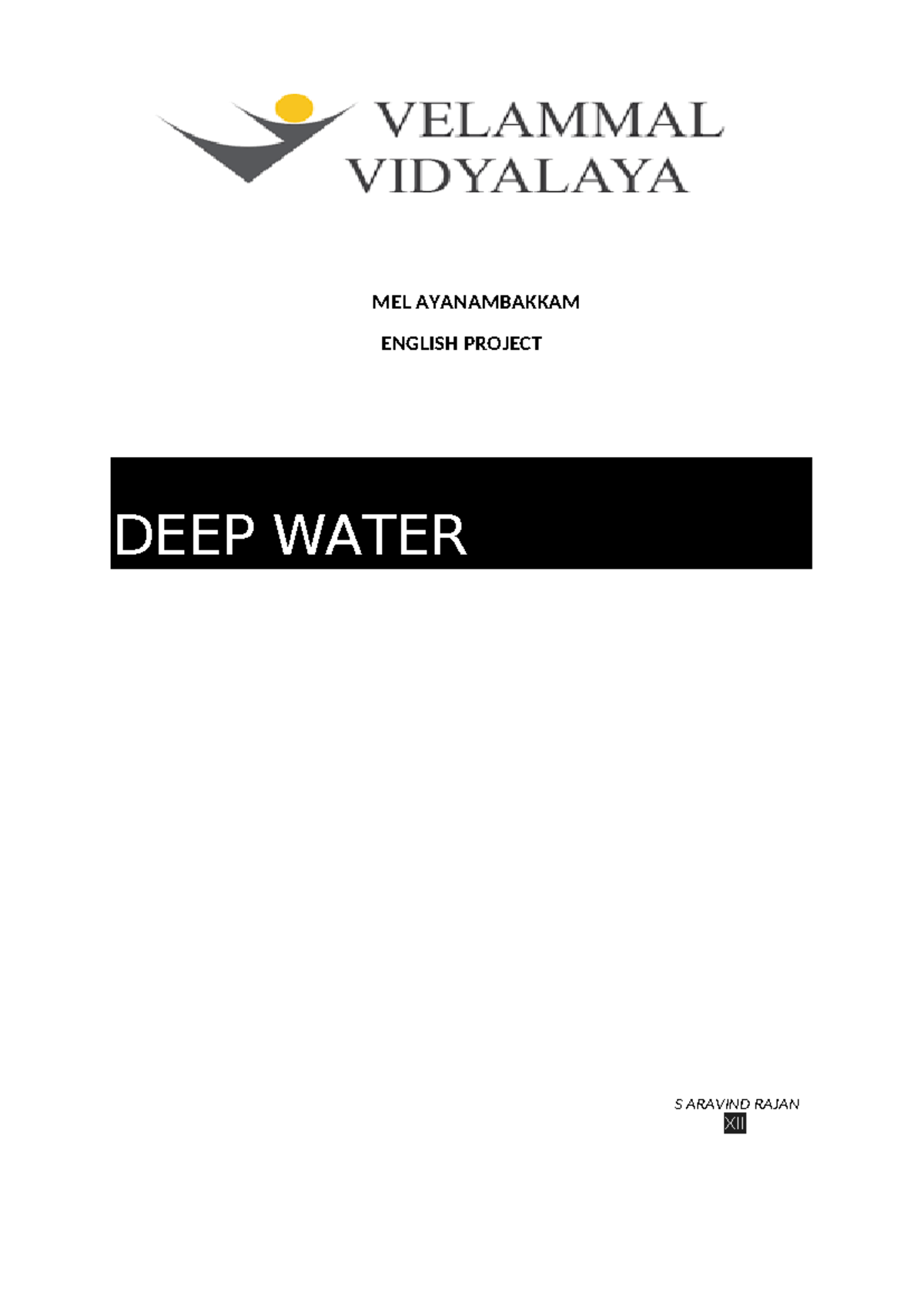 English Project on Deep Water (Class 12 CBSE) - Studocu