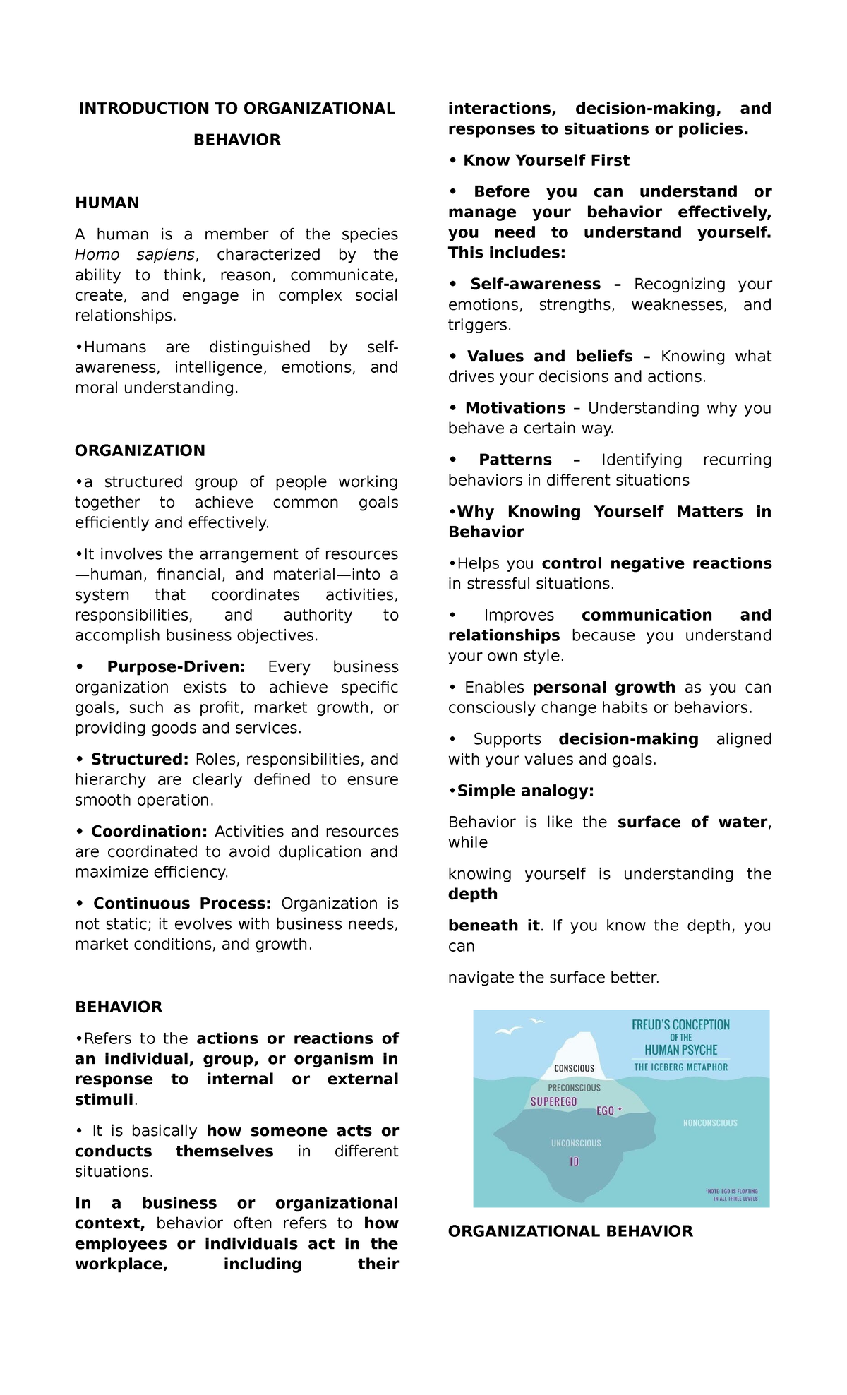 Introduction to Organizational Behavior: Understanding Self and ...