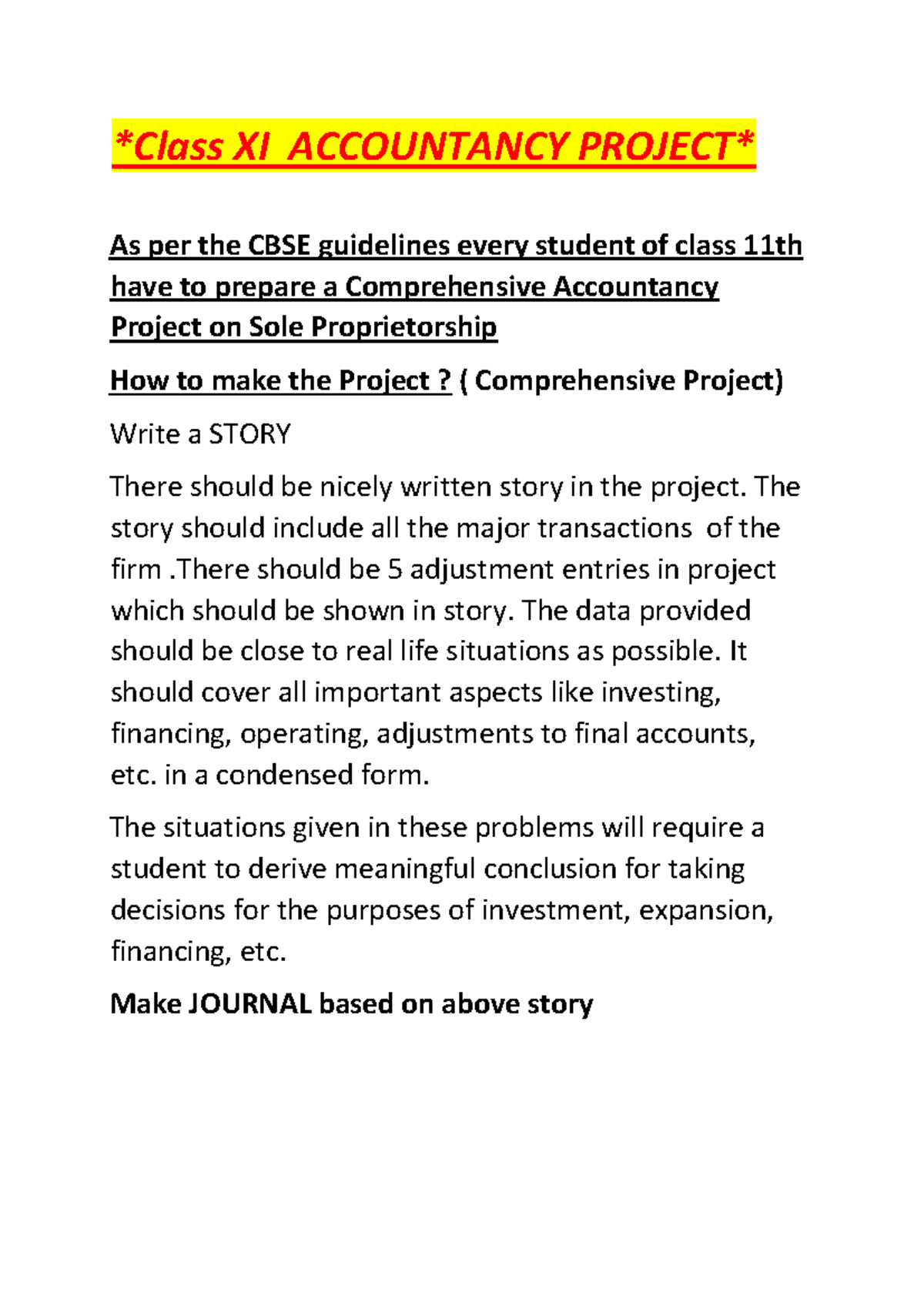 XI Accountancy Project: Comprehensive Study on Sole Proprietorship ...