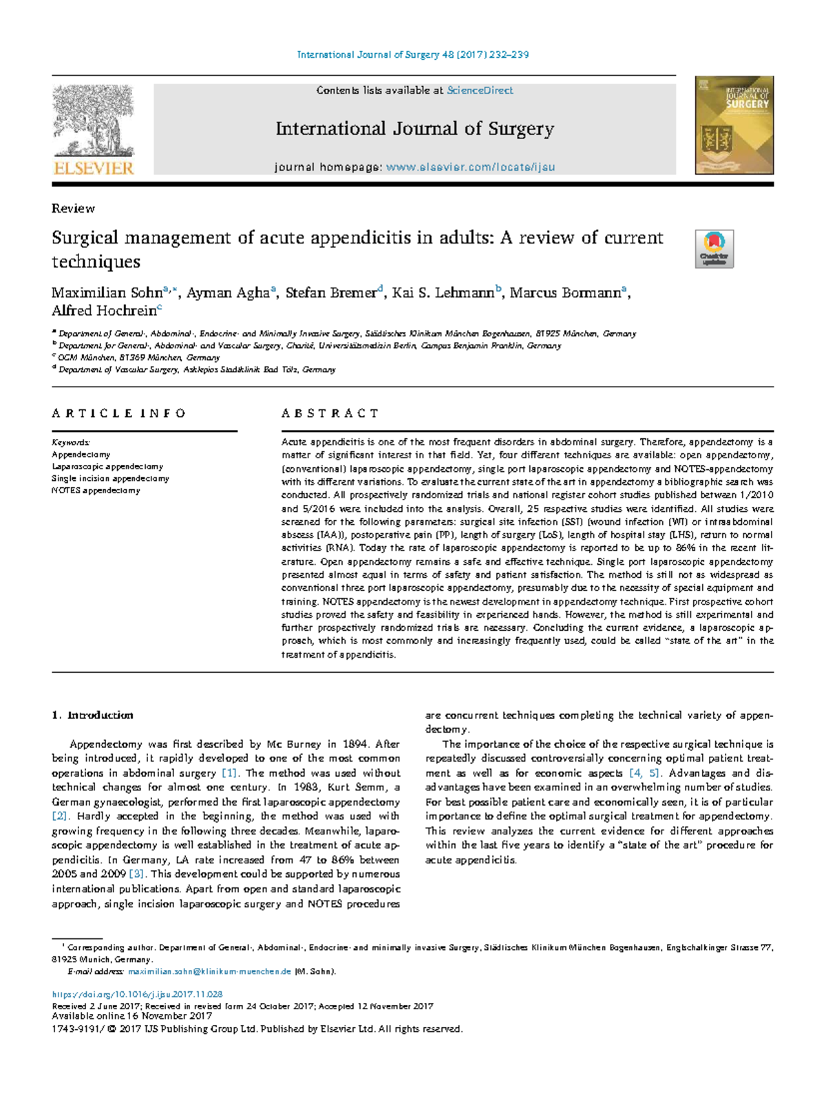 Surgical Management of Acute Appendicitis in Adults: A Review (IJS 48 ...
