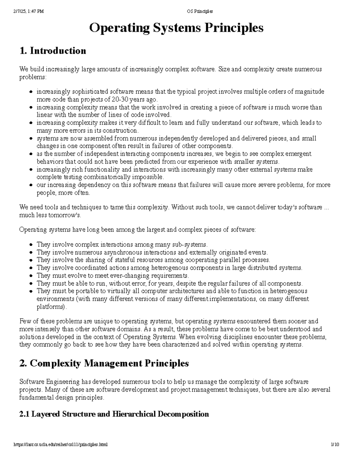 Operating System Principles: Understanding Complexity in Software ...