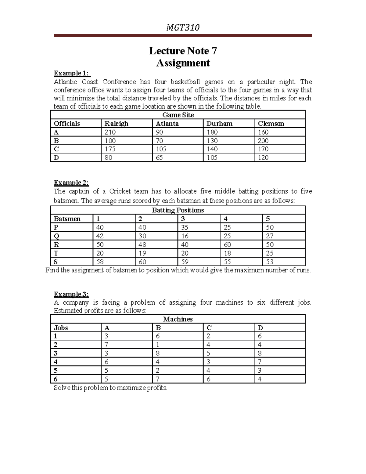 MGT Lecture Note 7: Assignment Problems and Optimization Techniques ...
