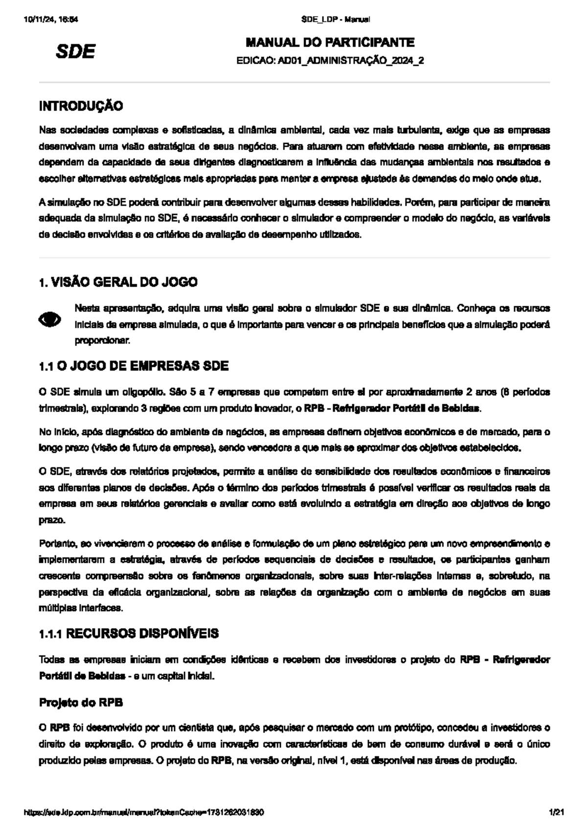 PDF - SDE - Projeto - 16:54 SDE_LDP Manual MANUAL DO PARTICIPANTE SDE ...