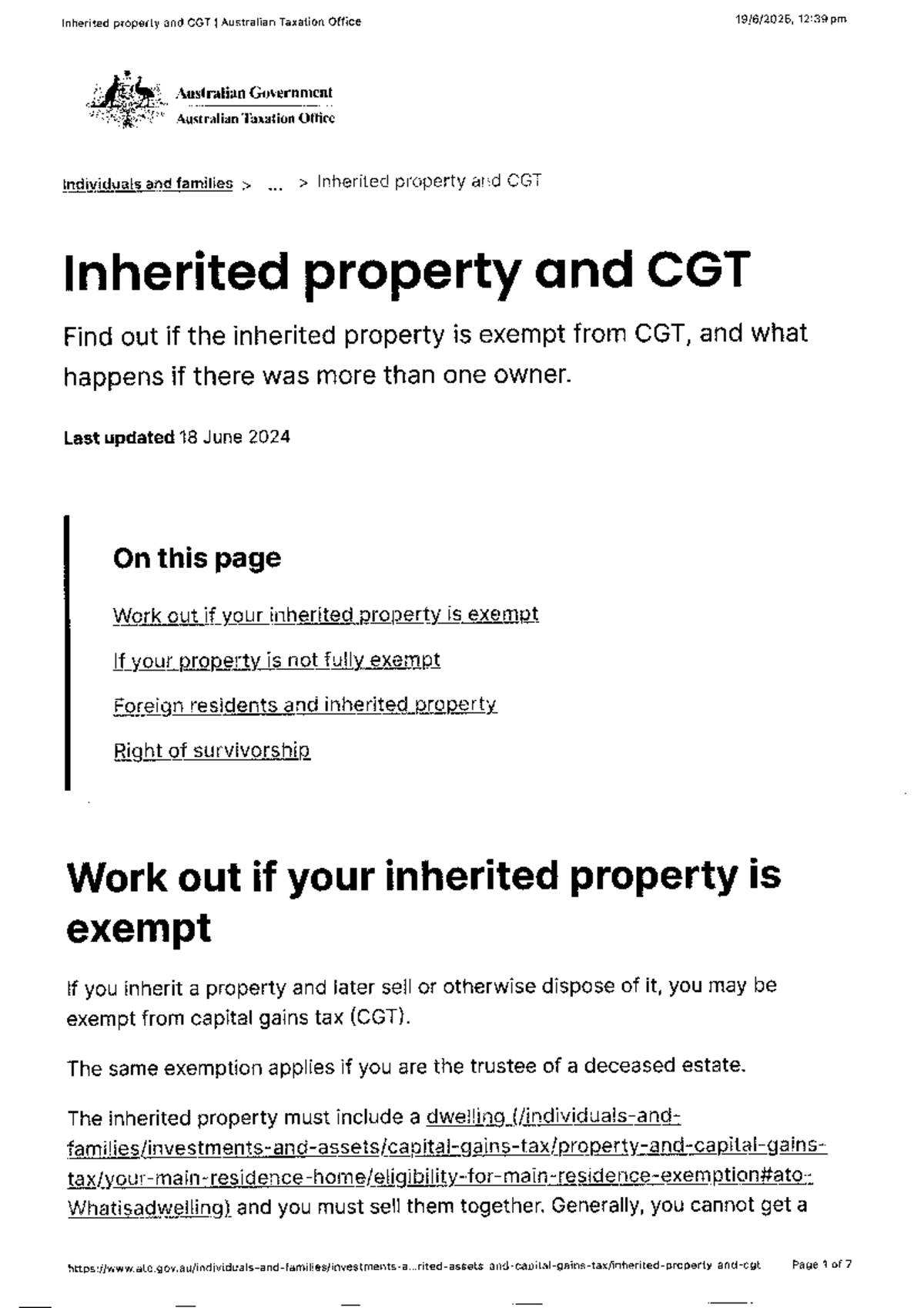 Inherited Property and CGT: A Guide by the ATO - Studocu