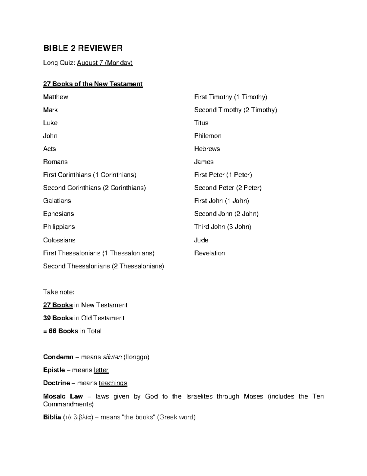 BIBLE 2: Comprehensive Reviewer for New Testament Books and Verses ...