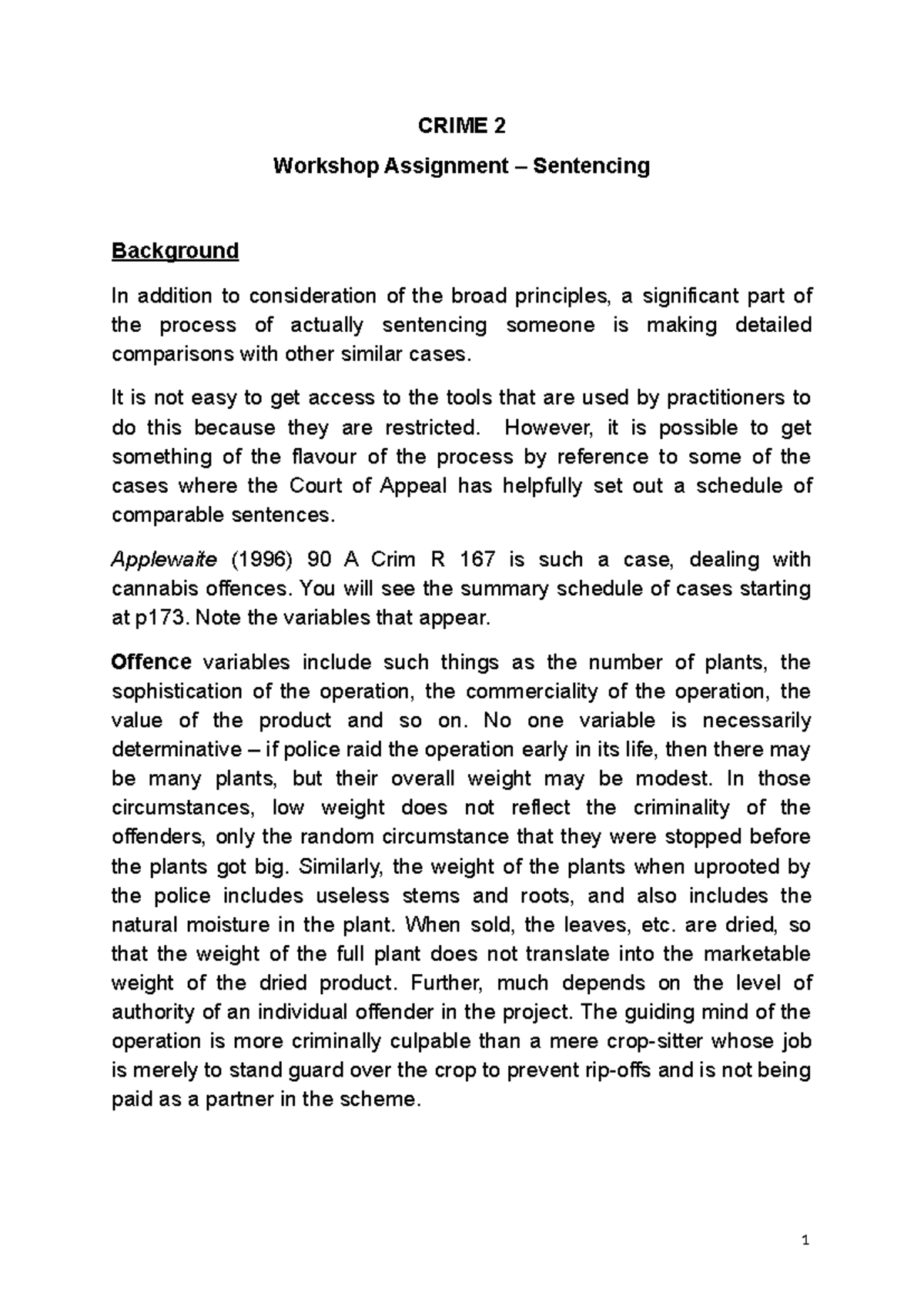 CRIME 2 - Workshop Assignment on Sentencing: Applewaite Comparisons ...