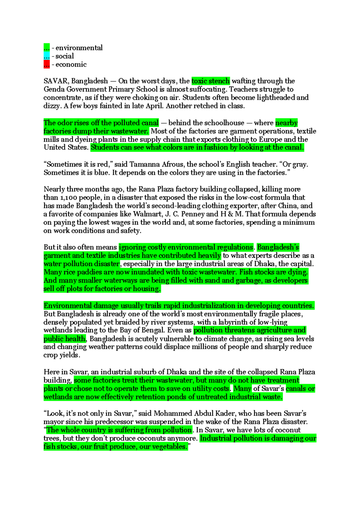 ENVS 101: Environmental Impacts of the Garment Industry in Bangladesh ...