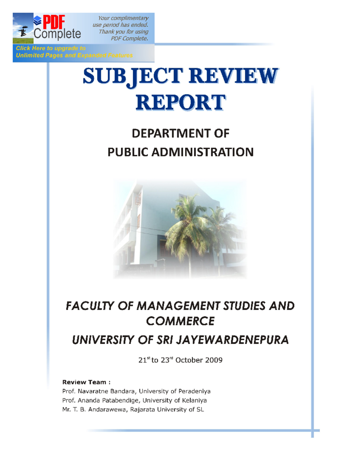 Review Report on the Dept. of Public Administration: Key Findings ...