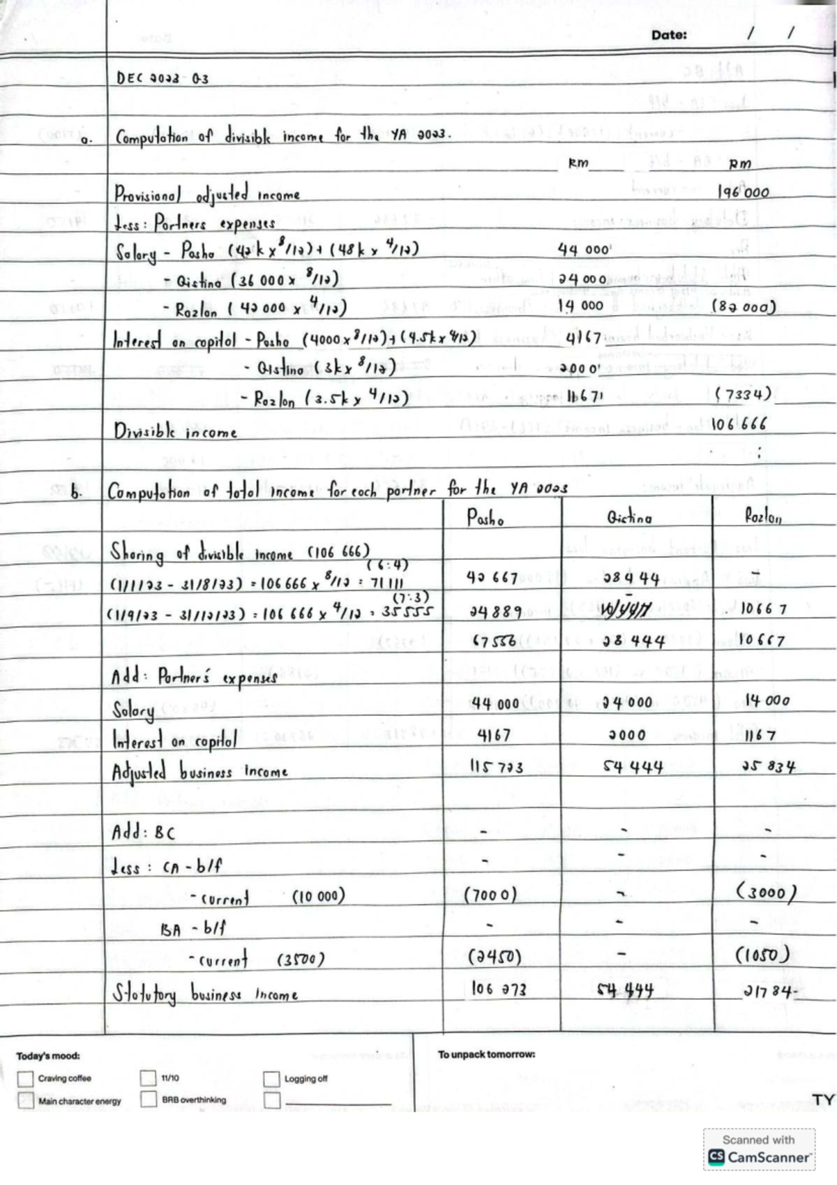 TAX267 CT DEC 2023 Q3 Computation of Divisible Income - Studocu
