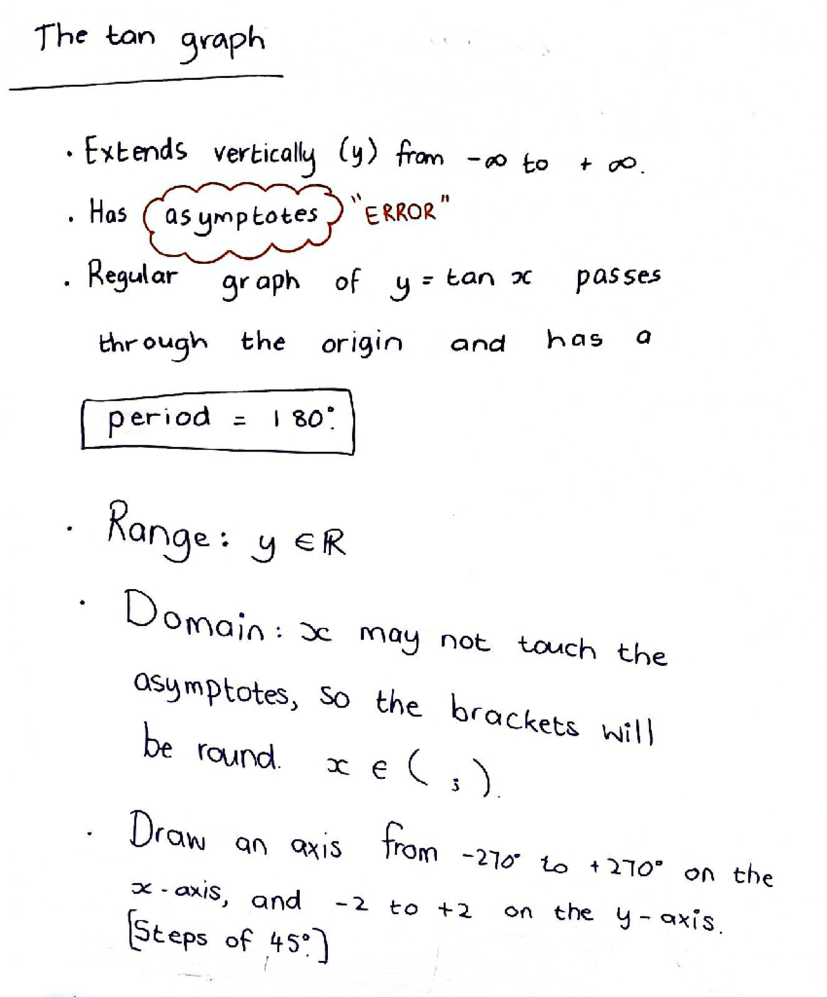 10 Maths Trig Tan graph - The tan graph Extends vertically (y) from to ...