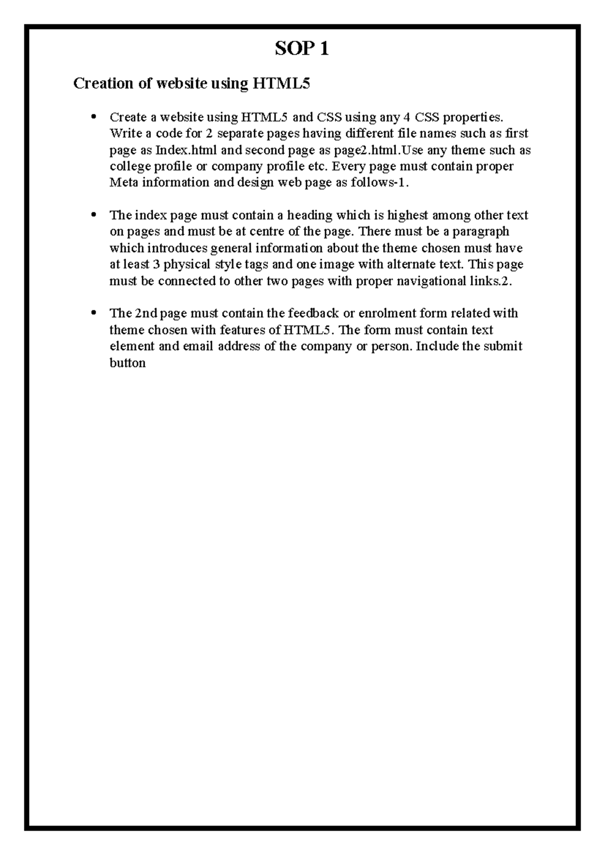 Quwastion AKM - TGR - SOP 1 Creation of website using HTML Create a ...
