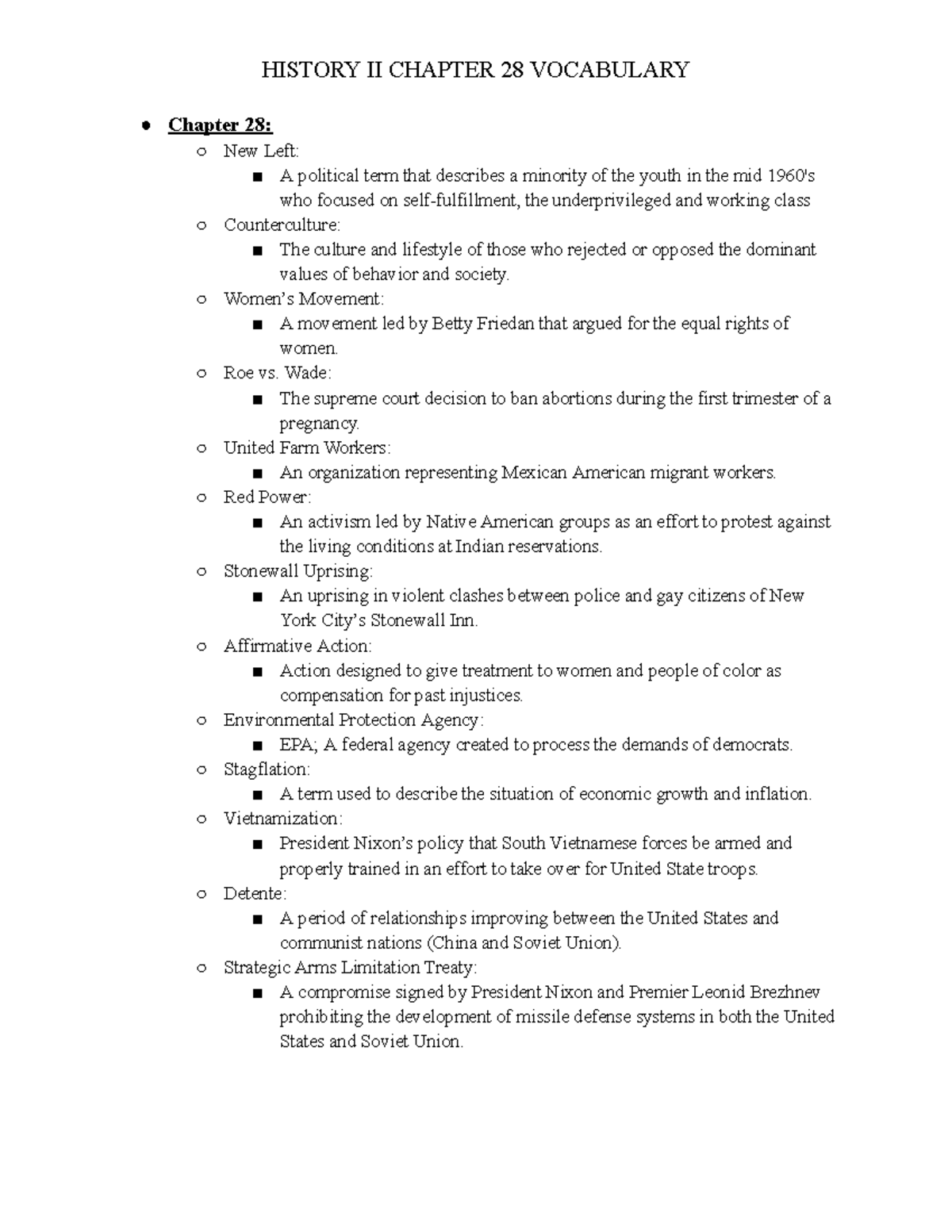 History II Chapter 28 Vocabulary - HISTORY II CHAPTER 28 VOCABULARY ...