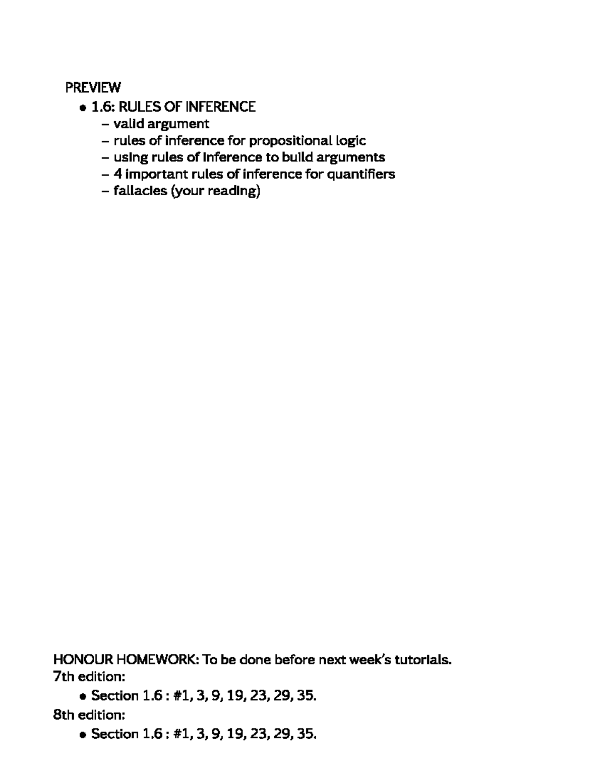 MATH2080 Lecture 4: Rules of Inference Overview and Examples - Studocu