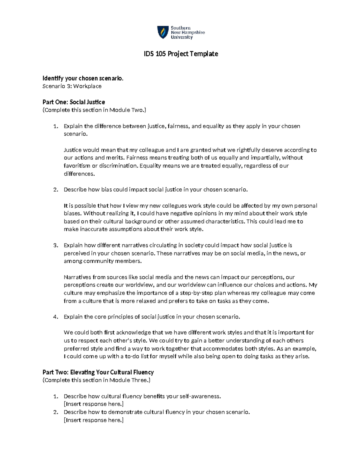 IDS 105 Module 2 Project Draft: Social Justice & Cultural Fluency - Studocu