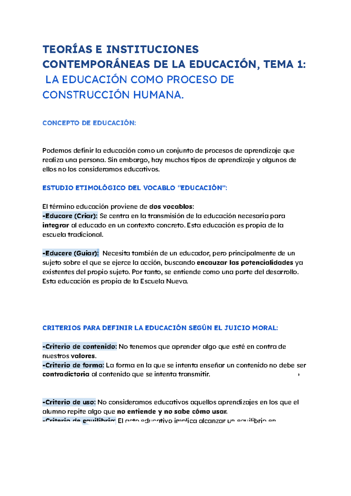 TEMA 1: La Educación como Proceso de Construcción Humana en Educación ...