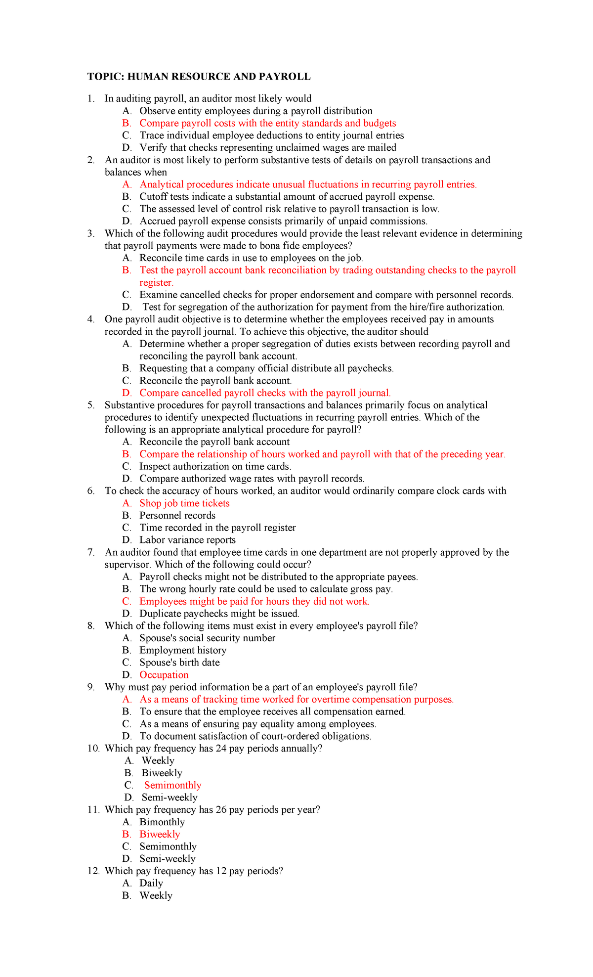 Human Resource and Payroll Audit Study Guide (Course Code: HRP 101 ...