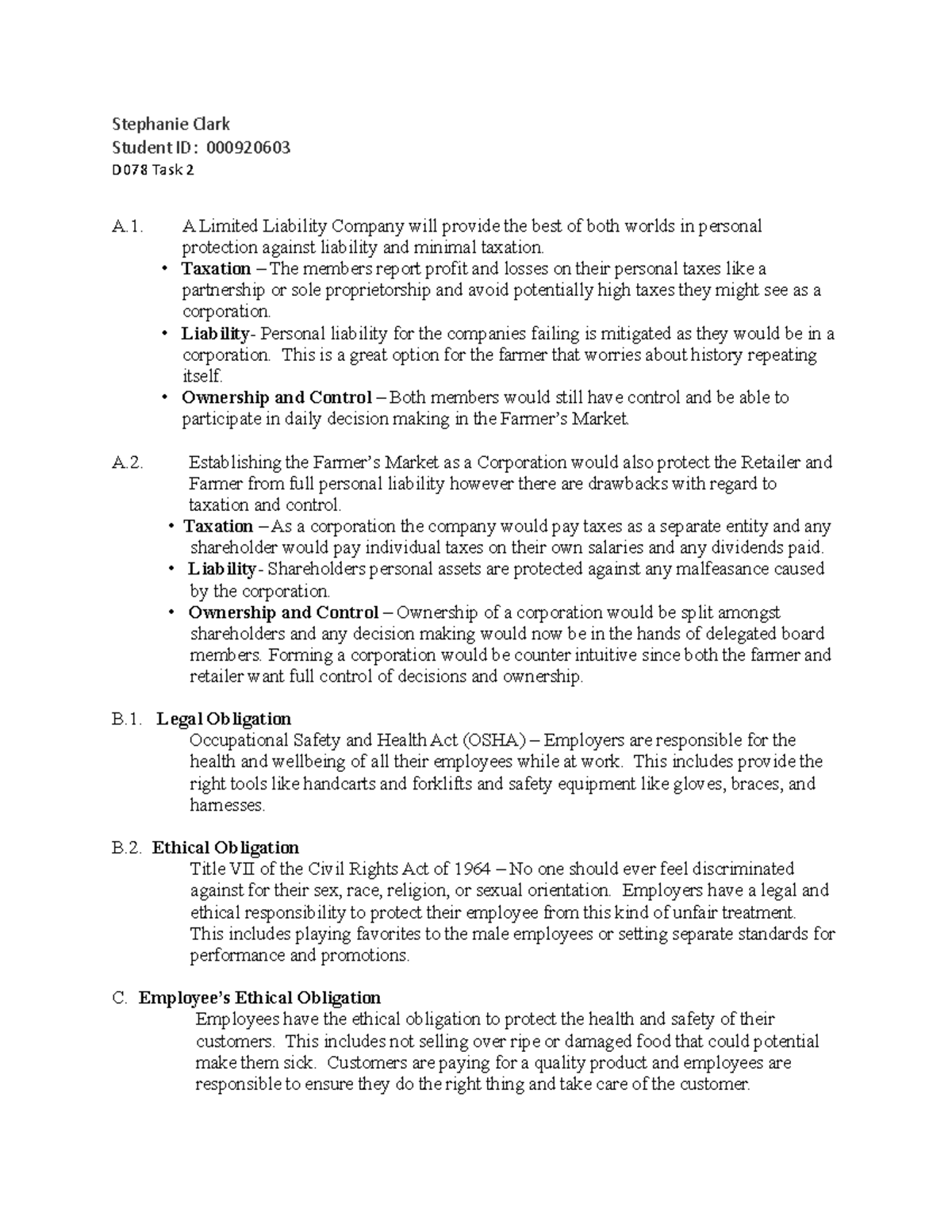 D078 Business Environment Task 2: LLC vs Corporation Analysis - Studocu