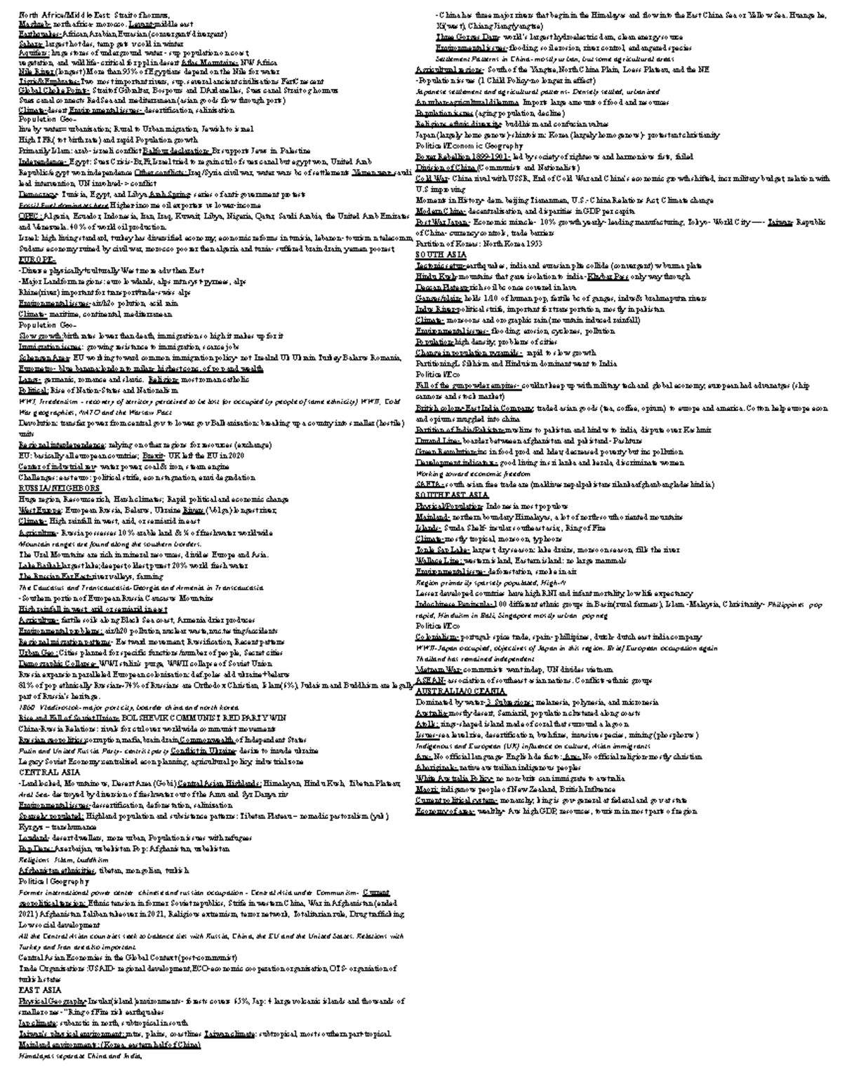 Final Geography Cheat Sheet: Key Concepts and Regions - Studocu