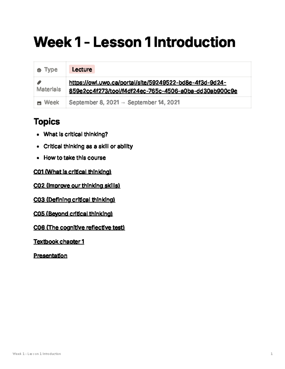 Week 1 - Lesson 1 Introduction - Week 1 - Lesson 1 Introduction Type ...