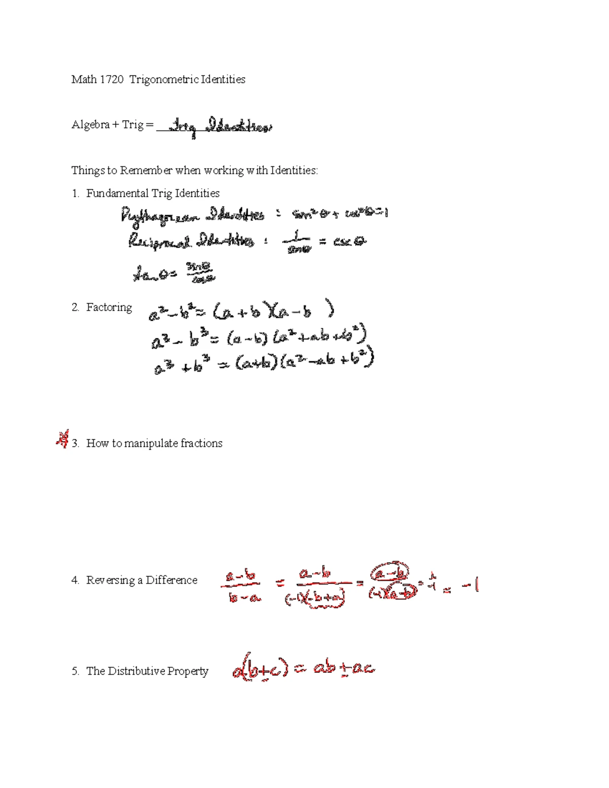 Math 1720: Trigonometric Identities Study Guide and Tips - Math 17 20 ...
