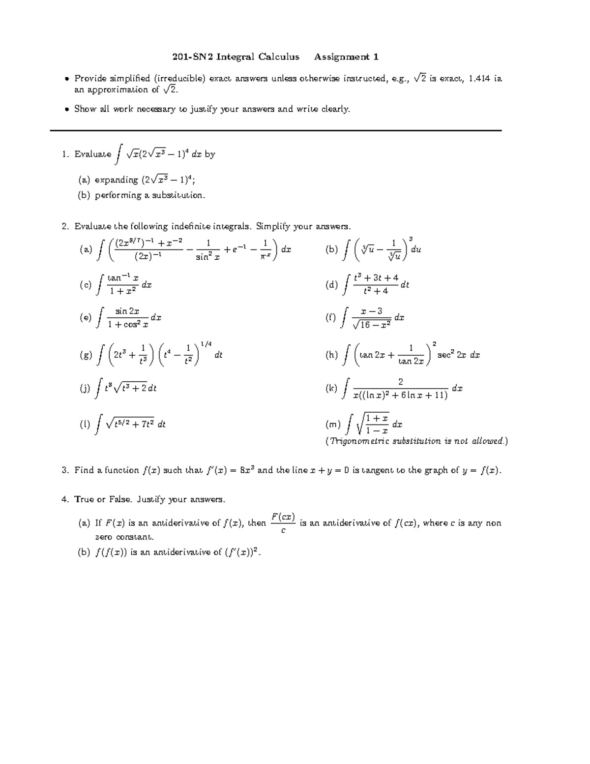 W25 SN3 Integral Calculus Assignment 1: Exact Solutions ...