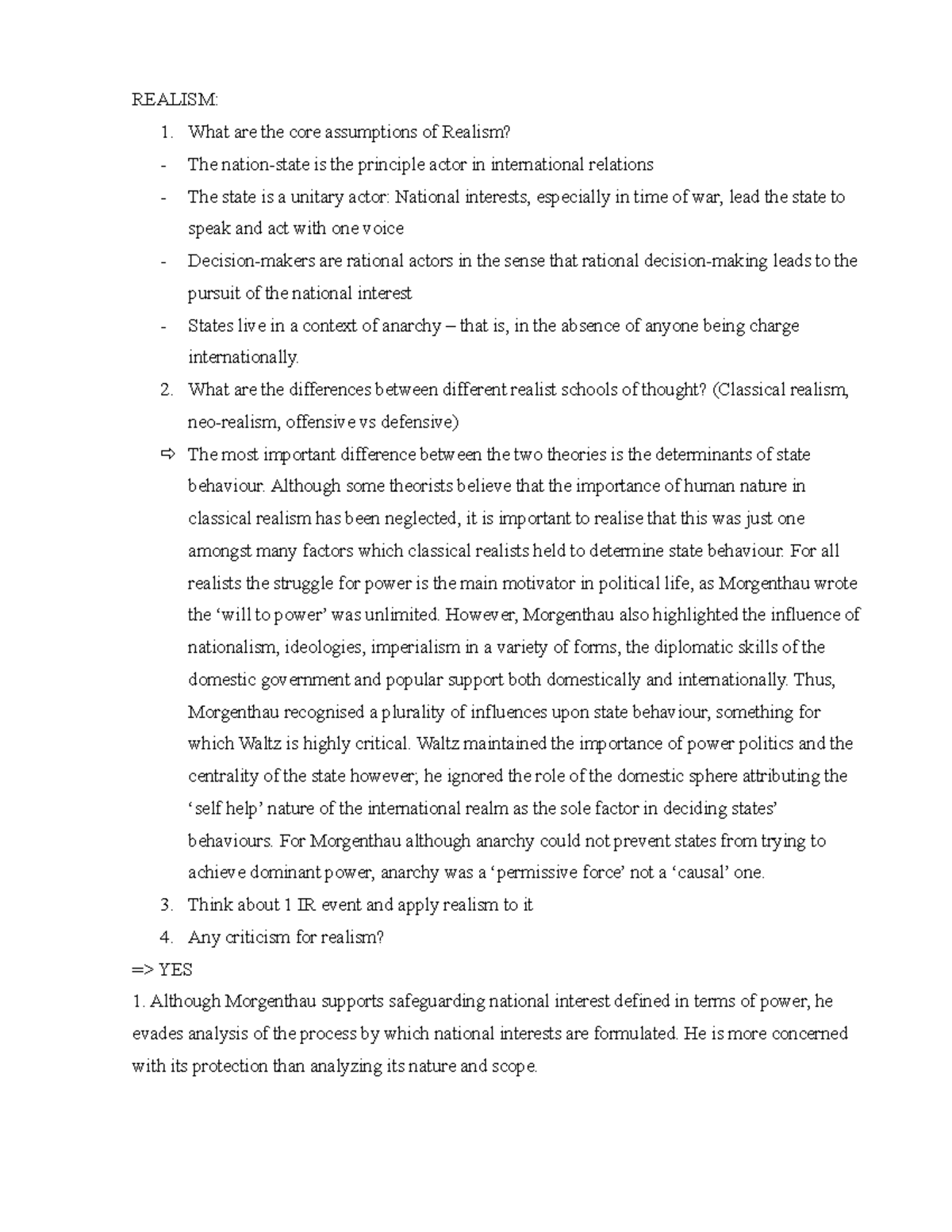 Realism - International Relations - REALISM: What are the core ...