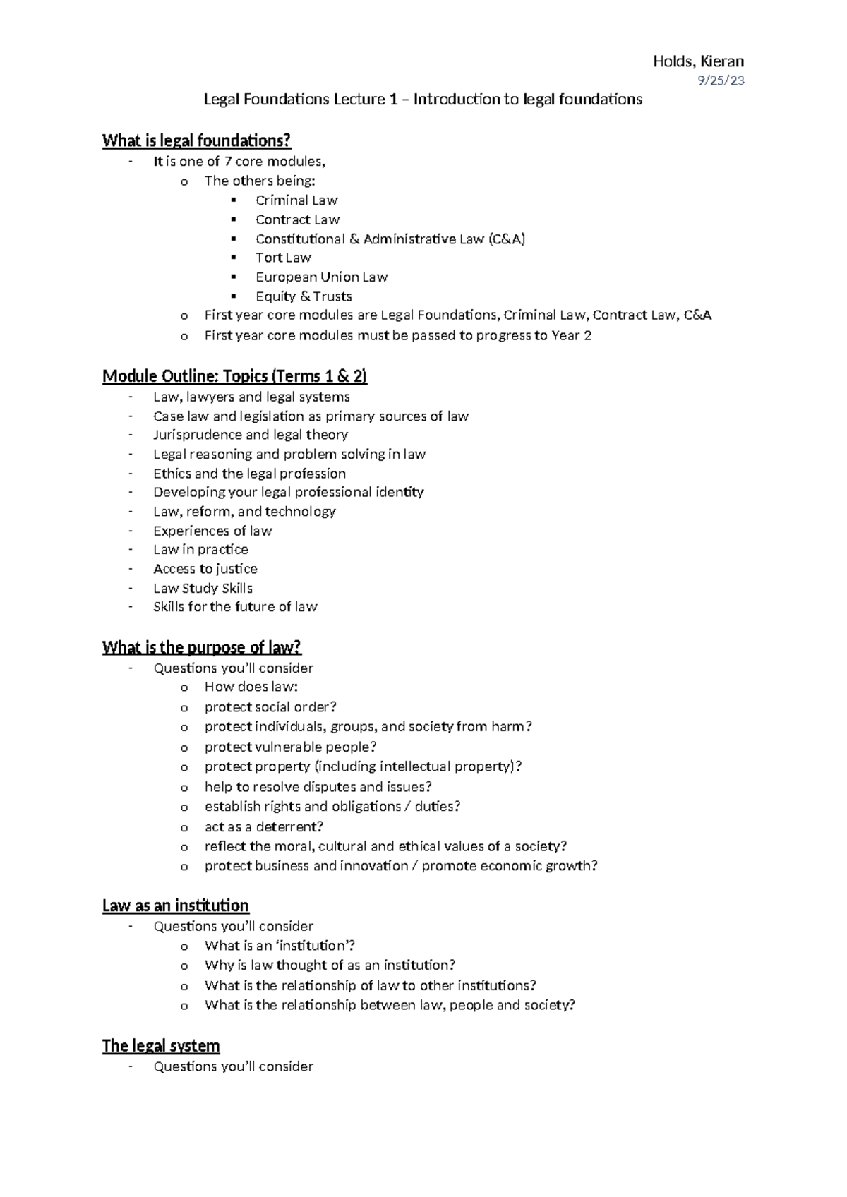 Legal Foundations Lecture 1: Introductory Concepts & Module Overview ...