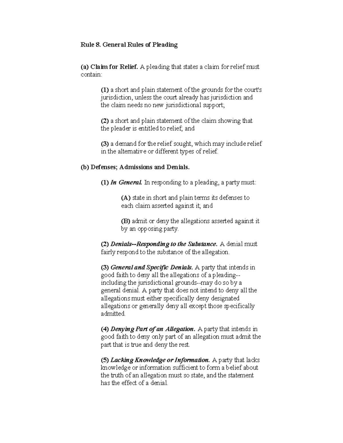 Rule 8: General Rules of Pleading Explained and Clarified - Studocu