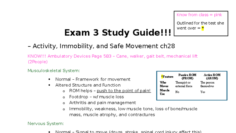 Exam 3 Study Guide: Foundations of Safe Movement & Mobility - Studocu
