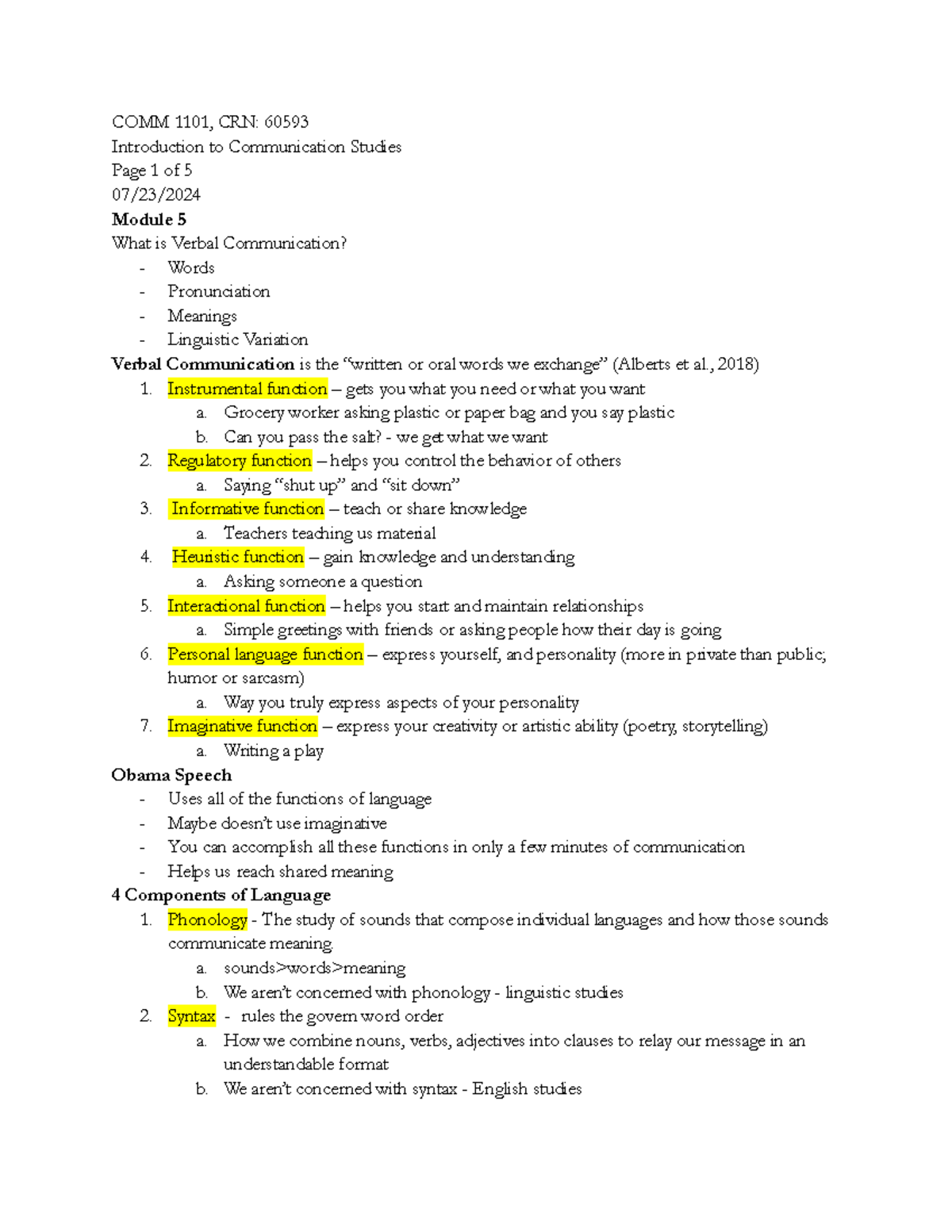 COMM 1101: Verbal Communication Overview - Module 5 Notes - Studocu
